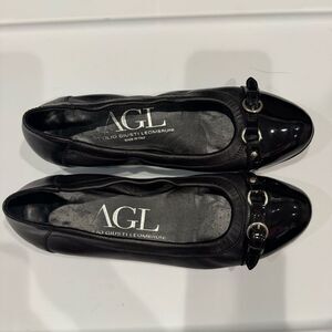 AGL Icon Ballet Flat Shoes Black Low Top Buckle 39.5 9.5